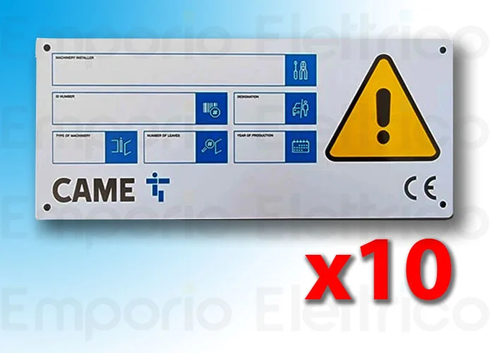 came ricambio cartello segnaletico came (conf. da10 pz) cartello targa 10